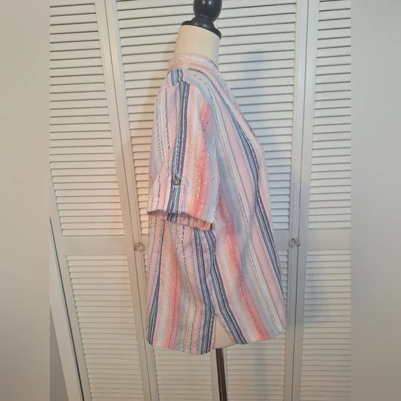 Alfred Dunner Striped Short Sleeve Top Blouse 14P *D4 - Picture 5 of 7